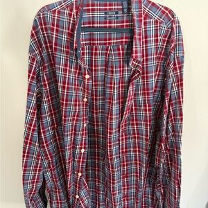Izod Men's Red and Blue Plaid Button Down Shirt 3XLT